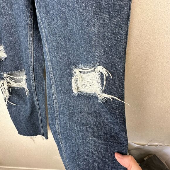 Guess Dark Blue Wash Distressed Slim Leg Raw Hem Denim Jeans 28 - Picture 4 of 16